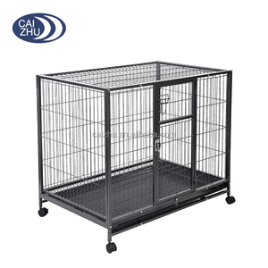 Heavy Duty Solid Metal Wire Large Dog Kennel Crate Pet Cage w/ Wheels Tray Locks