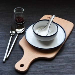 Nordic Porcelain <strong>Dinner</strong> <strong>Sets</strong> White Ceramic Dinnerware <strong>Set</strong> with <strong>Blue</strong> Rim - Product Image 3