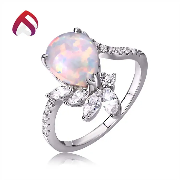 Wholesale Fashion 925 sterling silver cabs opal silver ring cheap white opal rings