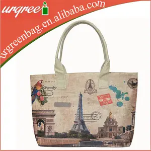 Patterned Vintage Paris Wholesale Cotton Fabric Bag With Rope String