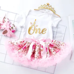 Großhandel Mädchen Kleidung Babys Rock 4pcs Kleidung Outfits Baby Geburtstag Kleidung setzt Neugeborene Baby Geburtstag Outfits