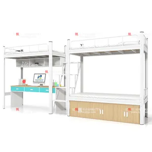 School Furniture Dormitory Used High quality Adult Student Metal Dorm Bunk Bed Design Furniture with Desk and Cabinet Under