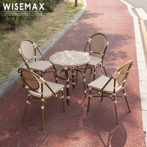WISEMAX FURNITURE French Bistro Outdoor Rattan Garden Furniture <strong>Bamboo</strong> Look Woven Rattan Wicker <strong>Chairs</strong> - Product Image 4
