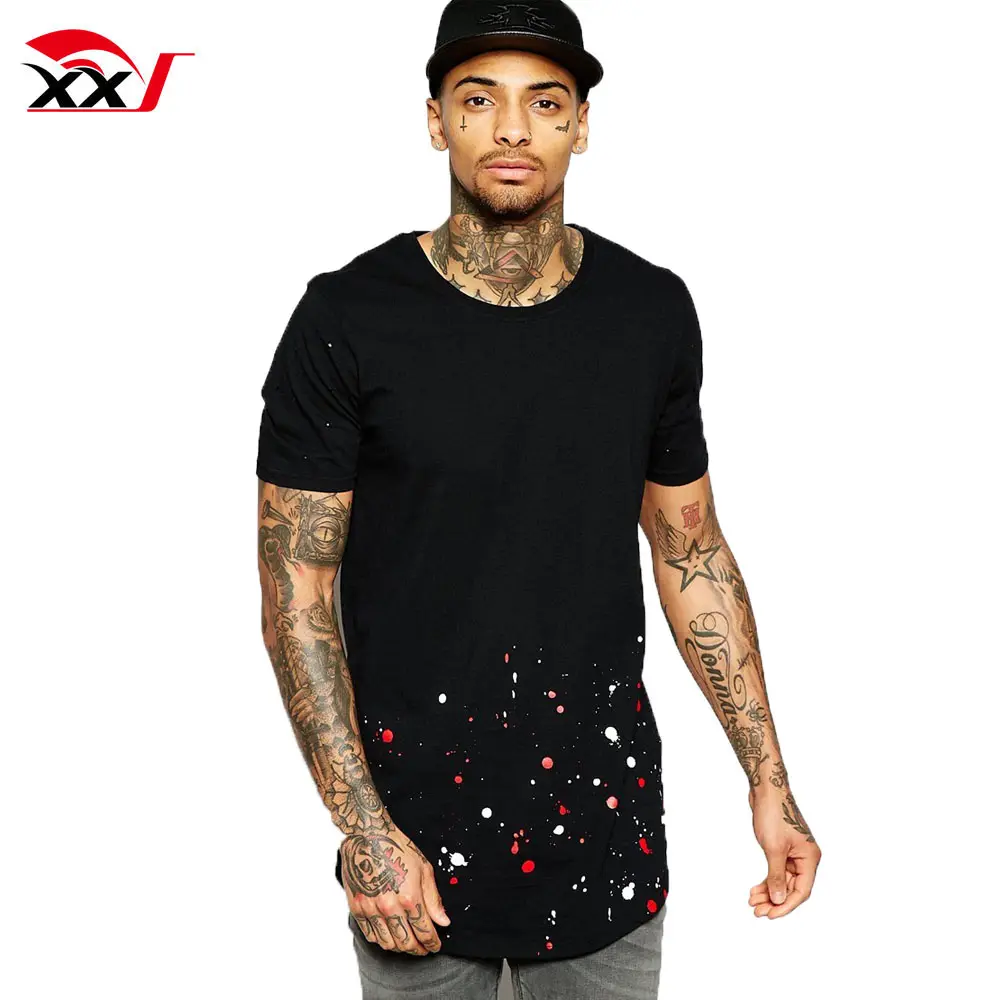mens clothing 2019 hip hop fashion tshirt australia tall tee custom long t shirt printing with paint splatter