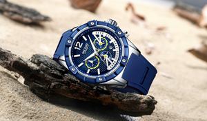 <span class=keywords><strong>Megir</strong></span> 2083-<span class=keywords><strong>Montre</strong></span>-bracelet à quartz pour <span class=keywords><strong>homme</strong></span> avec boîtier en alliage bleu, stylée, tendance, avec bracelet en silicone, <span class=keywords><strong>prix</strong></span> d'usine - Product Image 3