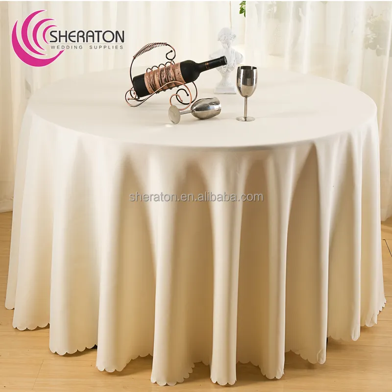 Bruiloft polyester aangepaste decoratieve overlay/beige ronde tafelkleed op goedkope prijs voor bruiloft banket restaurant