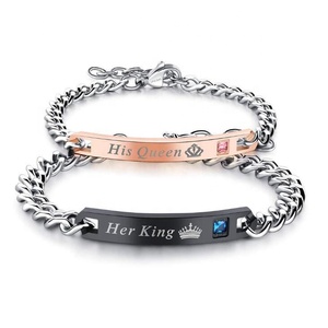 Nueva pulsera de amantes, pulseras de acero inoxidable para él y para ella, brazalete con patrón de corona clásico para regalo - Product Image 2