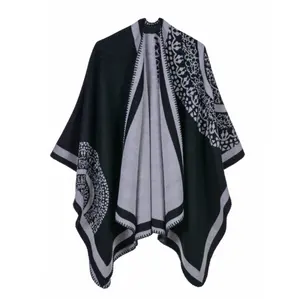 China manufacture wholesale European Cloak flower design shawl cashmere poncho stole for ladies and women 0319028