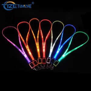 2023 Top Selling Cool Flat Fiber LED Light Up Lanyard Necklace Flashing Lanyard