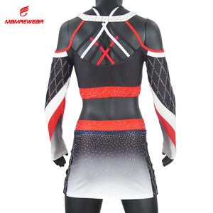 Nuevo Diseño Personalizado Sublimado Uniforme <span class=keywords><strong>de</strong></span> Animadoras para Mujer <span class=keywords><strong>de</strong></span> Manga Larga Conjunto <span class=keywords><strong>de</strong></span> Top y Pantalones Cortos - Product Image 2