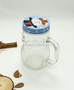 الزجاج ثلج نمط مقبض أكواب جرة ميسون مع عيد الميلاد الزخرفية غطاء القش - Product Image 2