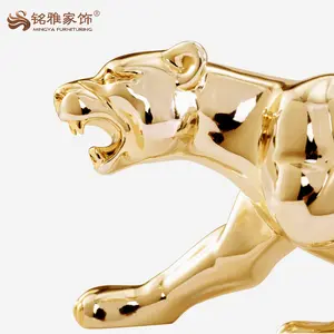 Patung Hewan Macan Tutul Polyresin Berlapis Perak dan Emas Grosir untuk Dekorasi Rumah