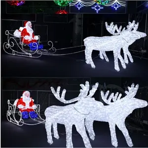 Уличные 3D рождественские украшения, светодиодные сани с оленями и светодиодными фонарями