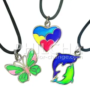 Renk değiştirme ruh hali Metal kolye çocuk kolyesi sevimli desenli kalp kelebek yunus