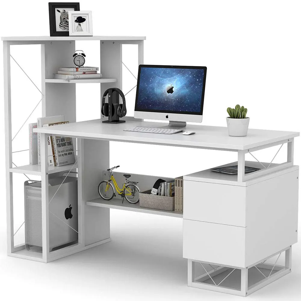 Tüm beyaz parlak güzel ofis ev bilgisayar masası yatak odası masa