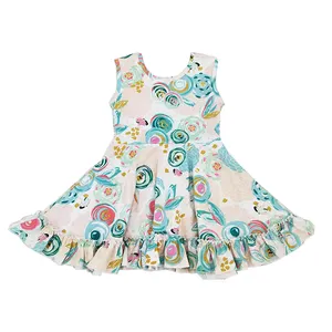 Children Dresses Kids Girl Sleeveless Flower Print Cotton And Linen Floral Dress Baby Girl Spring Summer Dresses For Girls