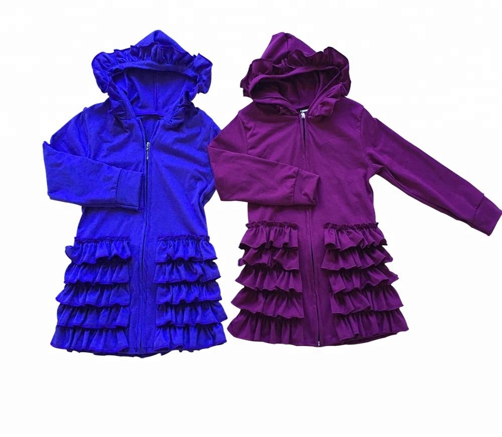 Бутик Детские Зимние куртки Длинные рукава рюшами Стиль Дети молнии куртки 100% хлопок рябить кардиган куртки