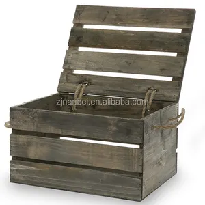 Custom antique grey wooden crate with lid