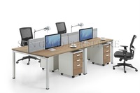 Half Glass Wall Partition Workstation Gaming Desk Wooden 4 Persons Office Cubicle with Cabinet