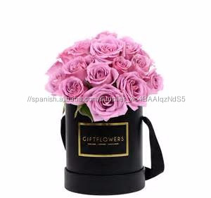 2016 Caja de Regalo de Navidad \ China hecha a mano de encargo logo caja redonda de cartón caja de flores \ Negro rosa - Product Image 1