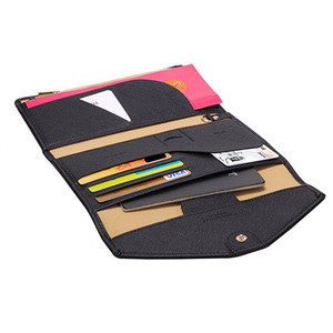 Funda negra de cuero PU con bloqueo Rfid para pasaporte, Cartera de viaje para pasaporte, organizador de documentos triplegable - Product Image 3