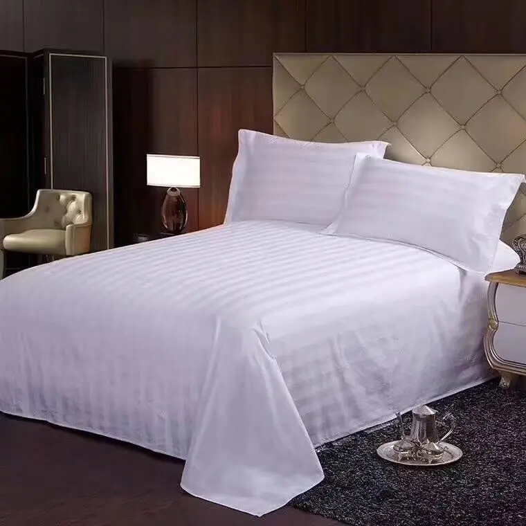 Juego de sábanas de algodón para cama, sábana blanca de 200T, 250T, 400T, 500T, para casa, hotel, venta al por mayor
