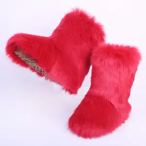 中国制造热粉色多色人造毛皮冬季雪女棕色皮靴