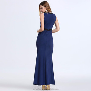 Azul real elegante cuello pico Split Long Fish Cut Bodycon <span class=keywords><strong>vestido</strong></span> de noche - Product Image 3