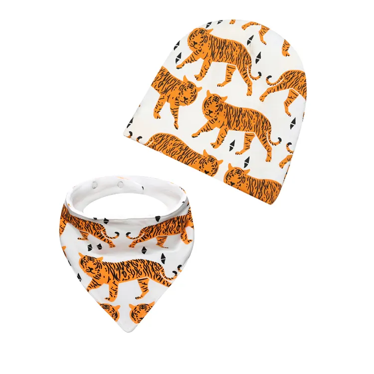 Spring New Design Infant Toddler Animal Printed Baby Hat with Bibs Baby Accessory