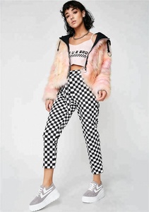 Donne in Bianco e Nero A Vita Alta A Scacchi Ritagliata <span class=keywords><strong>Pantaloni</strong></span> 2020 - Product Image 4