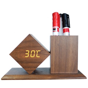USB Rechargeable Voice Control <strong>Bedside</strong> Nightlight Wooden Pen Holder LED Alarm <strong>Clock</strong> - Product Image 4