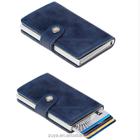 Dompet Kartu Kulit Asli Minimalis dengan Tombol Snap, Kantong Uang, dan Tempat Kartu Kredit untuk Pria, Logo Custom