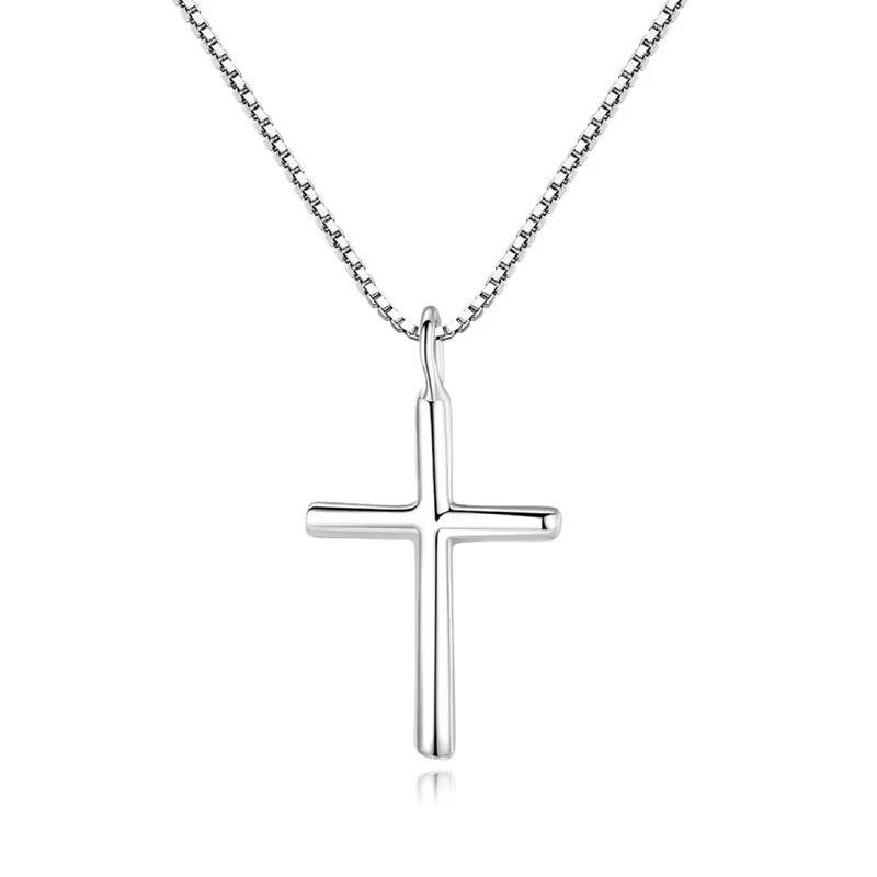 wholesale 925 sterling silver polished silver cross necklaces for women girls initial type cross necklaces