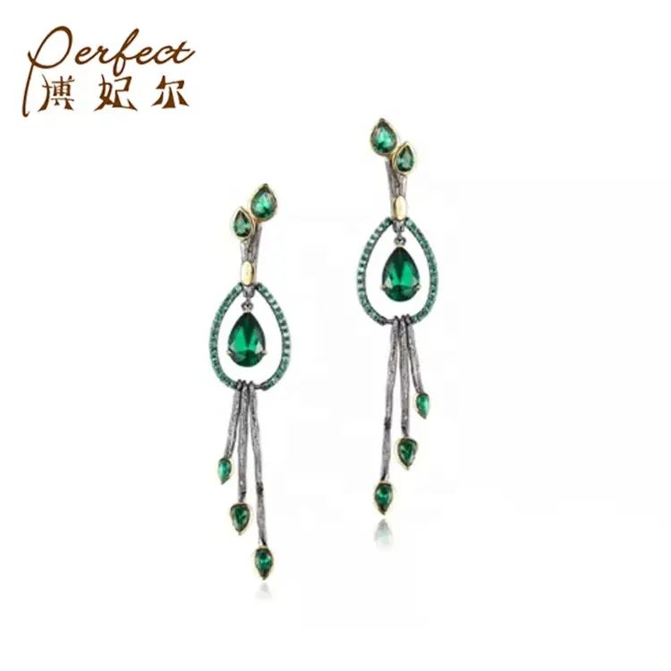 Latest Fashion Elegant Design Green Stone Dangle Jewelry Earrings For Women