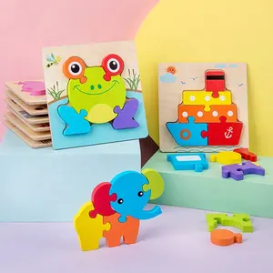 Teka-teki Lucu Kartun Hewan Kecerdasan Anak-anak 3d Oem Kayu Laser Memotong Kayu Puzzle untuk Anak-anak