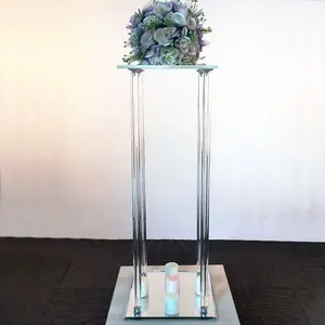 Hot sale home goods square shape crystal candle stand wedding tall centerpieces decoration flower stand with the silicone paste