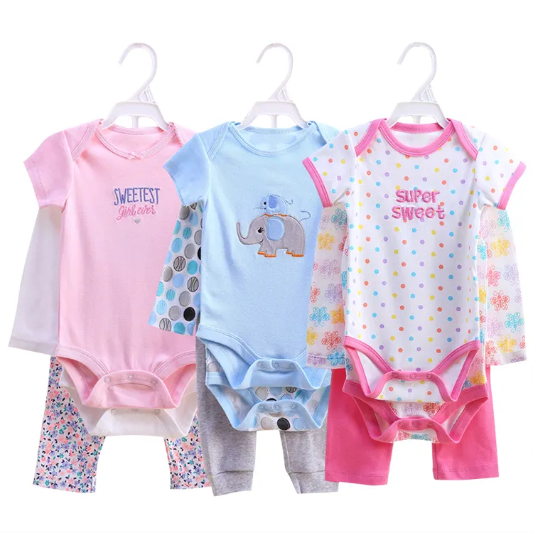 3 in 1 casual baby clothing set long sleeve baby bodysuits matching with short sleeve romper and long pants