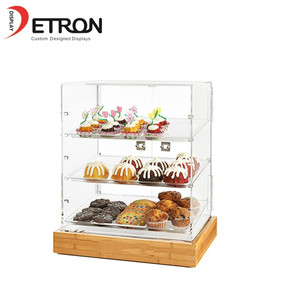 Glass cake display cabinet cake bakery display wooden base acrylic bakery display cabinet