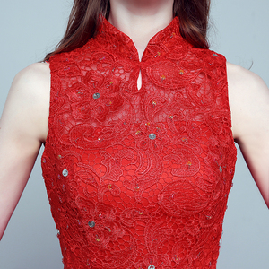 Vestido de Novia Rojo con Apliques y Cuentas en el Cuello Alto <span class=keywords><strong>para</strong></span> Mujer, <span class=keywords><strong>Vestidos</strong></span> <span class=keywords><strong>Largos</strong></span> de Quinceañera - Product Image 5
