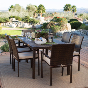 Hiện đại ăn uống ngoài trời thiết lập bảng vuông và 6 Carver ghế trong Mocha mây nội thất sân vườn - Product Image 2