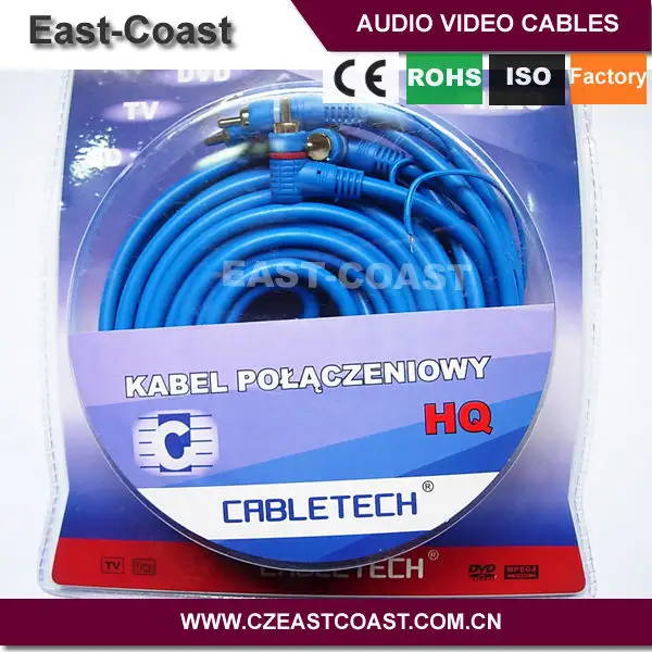 2-قناة 12 قدم الأزرق مزدوجة محمية سيارة rca الصوت والفيديو كابل