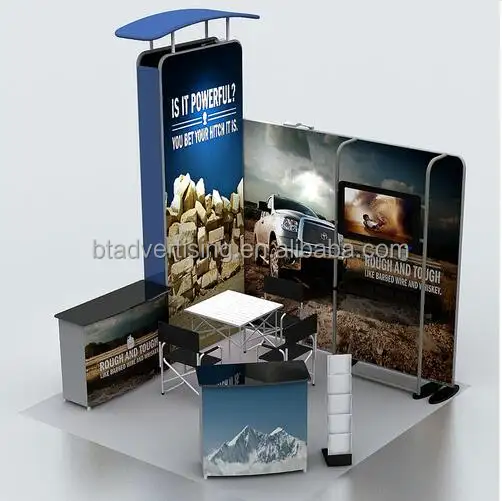 10ft portátil de tejido de tensión comercio mostrar pantalla de exposición Pop Banner Booth las exposiciones con soporte de TV podio