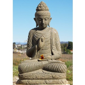 <span class=keywords><strong>Pierre</strong></span> grise Fini Bénédiction Bouddha Méditer Paix Harmonie Statue Objets de Collection - Product Image 6