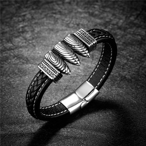 Los hombres de moda de acero inoxidable bala cuero genuino pulseras tendencia 2018 - Product Image 5