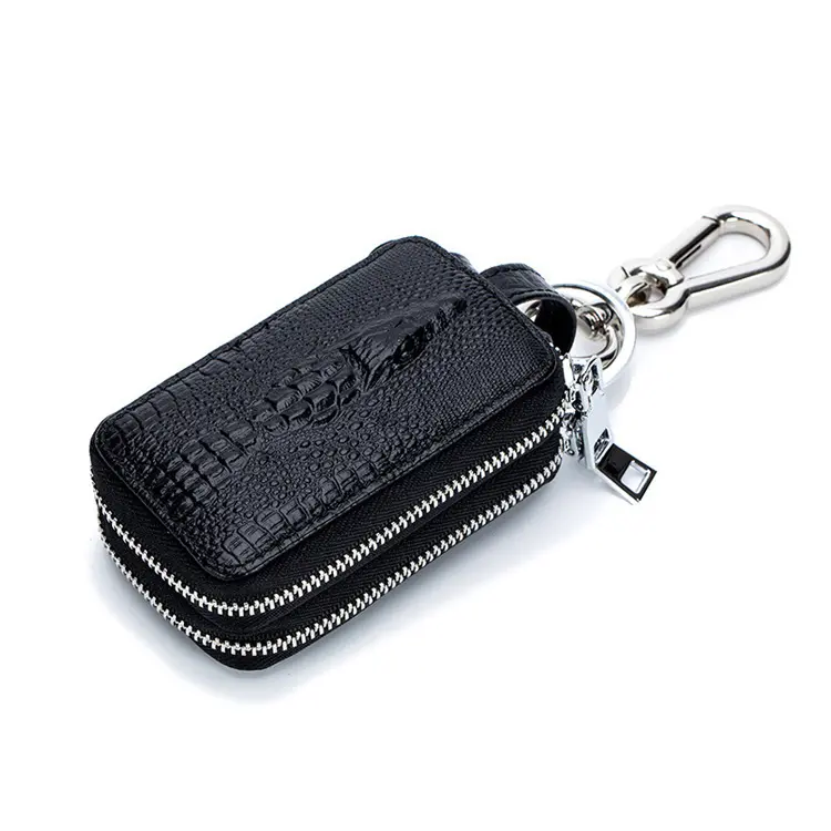 Fashion crocodile pattern remote control car key bag men's double zipper leather key holder