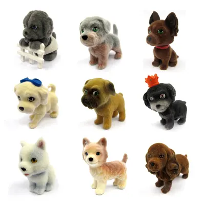 子供のためのカスタムプラスチックかわいいミニ植毛犬の置物おもちゃ