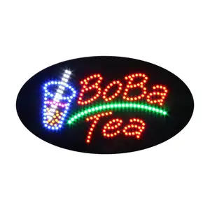 15*27 Inch Super Bright BoBa Tea LED Open Sign, Customized Business Shop Advertising Animated Display Billboard
