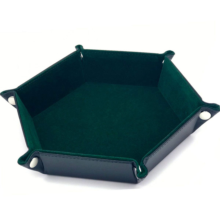 アンティーク仕様　アイアン　折りたたみトレイ PUレザー六角形折りたたみ式ダイストレイDNDアクセサリー用