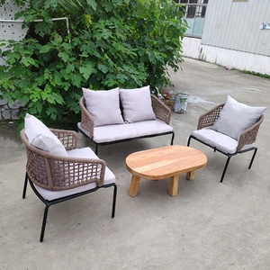 Conjunto de sofás de exterior para jardín, muebles de jardín, marco de Metal, cuerda tejida, mesa de madera - Product Image 2