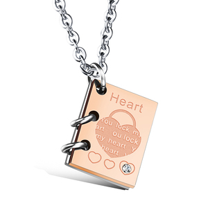 Collar de Pareja con Colgante en Forma de Libro <span class=keywords><strong>LoveStory</strong></span> de Acero Inoxidable, Diseño Nuevo, Venta al Por Mayor - Product Image 4